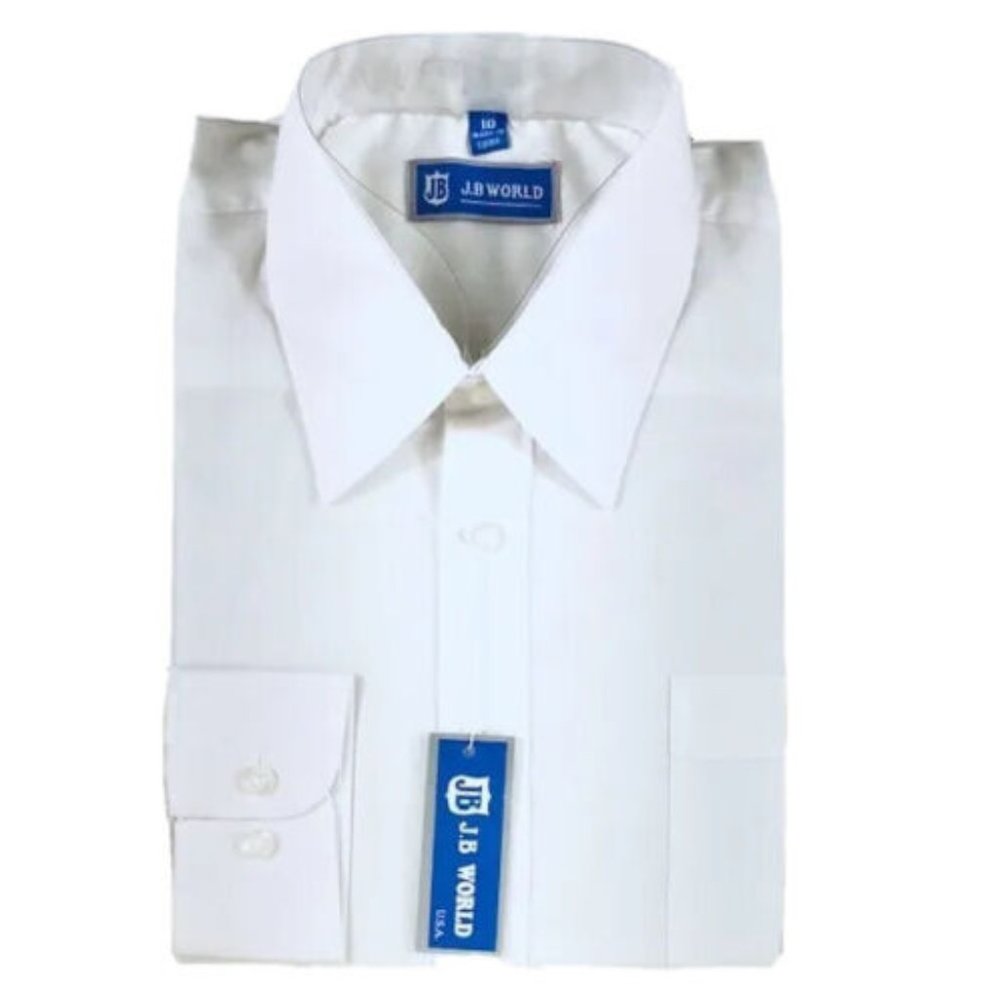 JB World Boys White Dress Shirt Long Sleeves One Pocket Sizes 5 -10